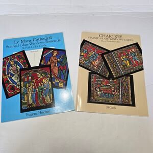 Dover Publications Chartres (24) and Le Mans(22) Stained Glass Windows Postcards
